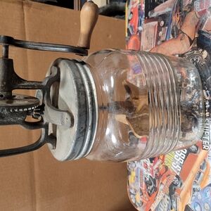 Vintage Glass Butter Churn with Wooden Handle